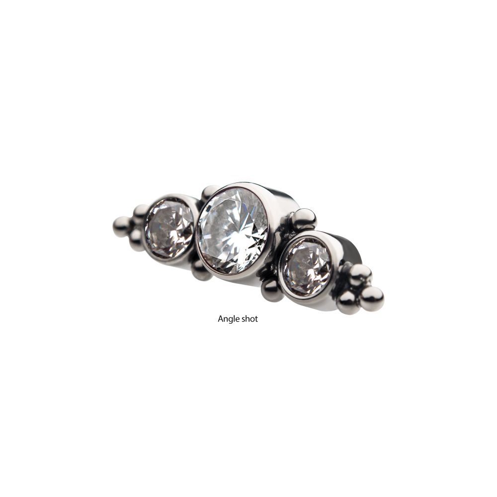 Titanium Threadless 3-Bezel Set Synthetic Opal/AAA Gem/Swarovski Zirconia & Beads Cluster Top