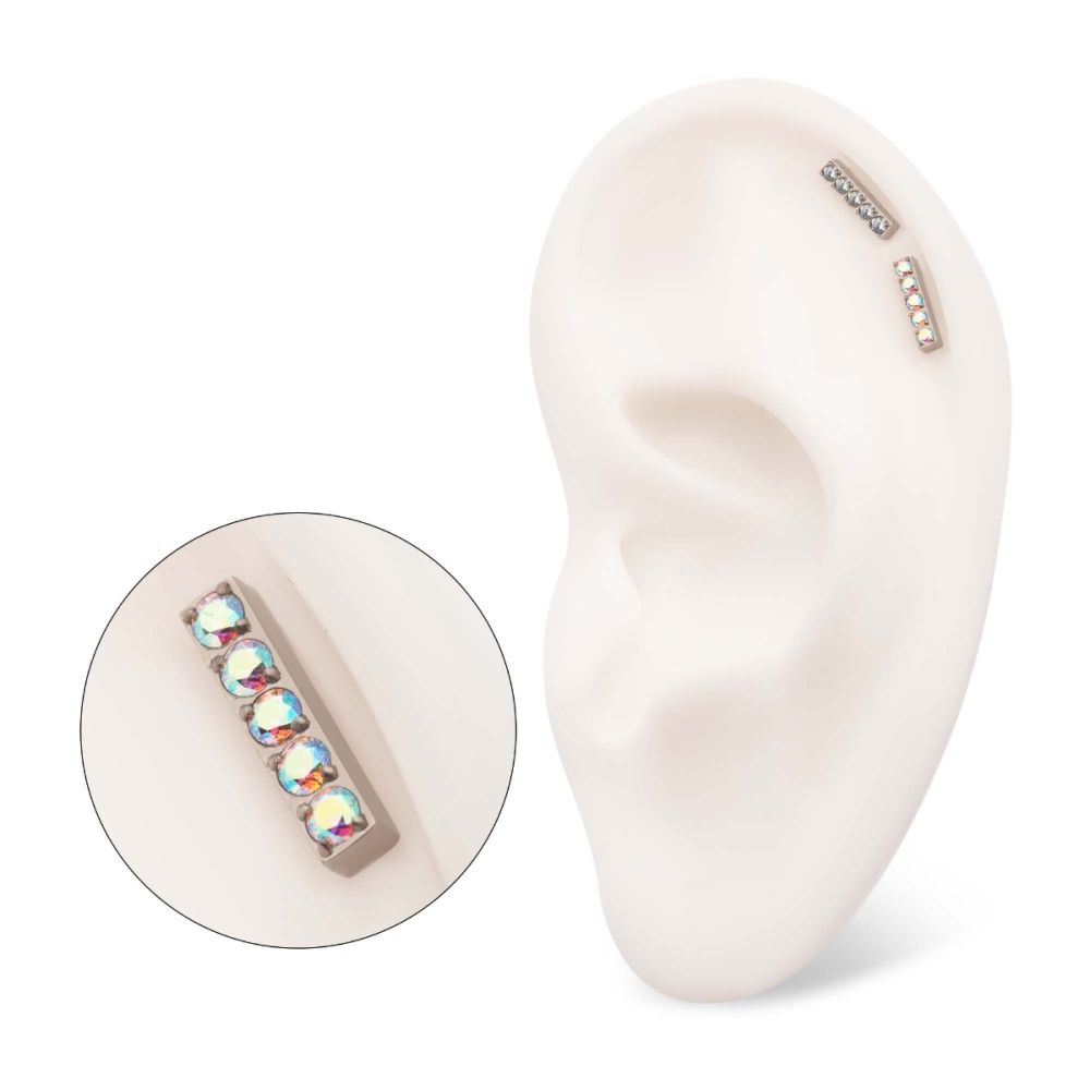 Titanium Threadless Prong Set Crystal/CZ/Opal 5-Cluster Bar Top