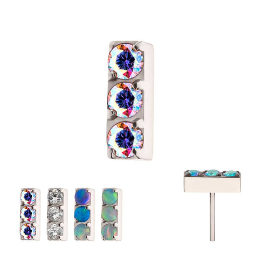 Titanium Threadless Prong Set Crystal/CZ/Opal 3-Cluster Bar Top