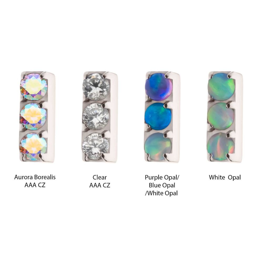Titanium Threadless Prong Set Crystal/CZ/Opal 3-Cluster Bar Top