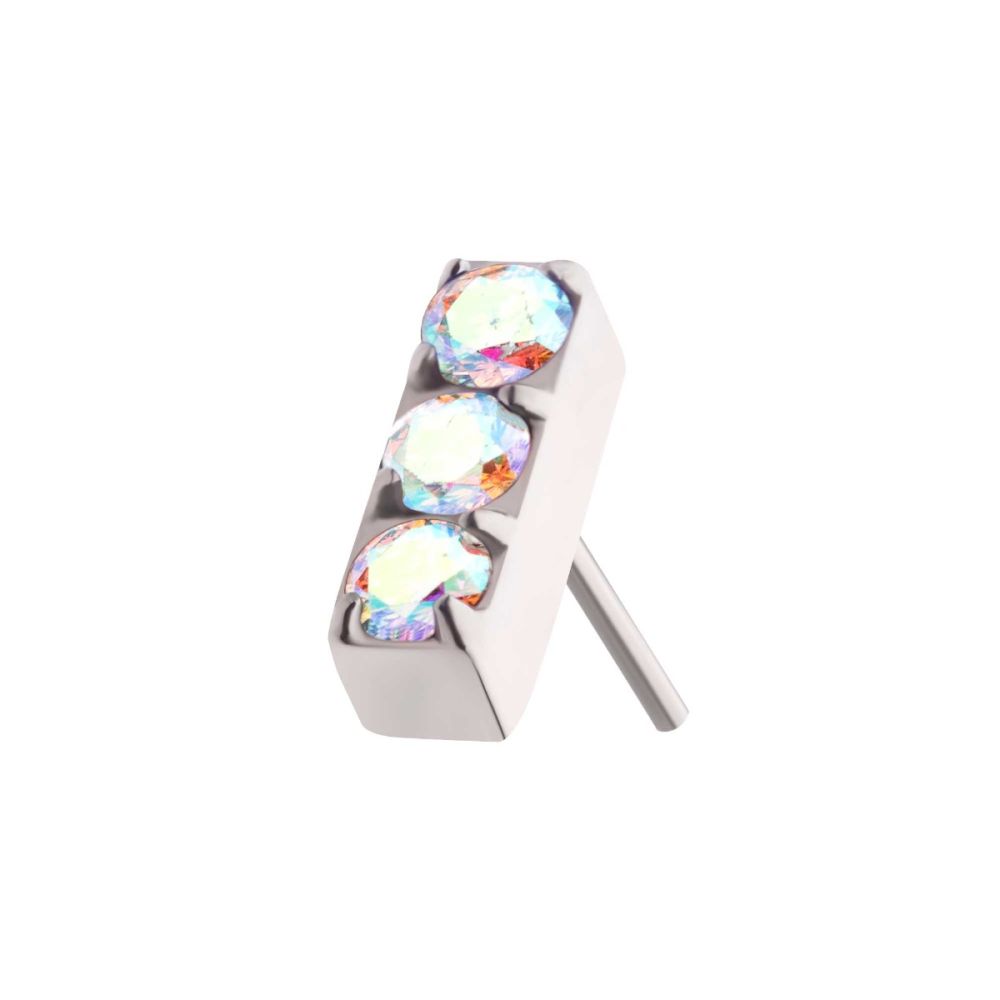 Titanium Threadless Prong Set Crystal/CZ/Opal 3-Cluster Bar Top