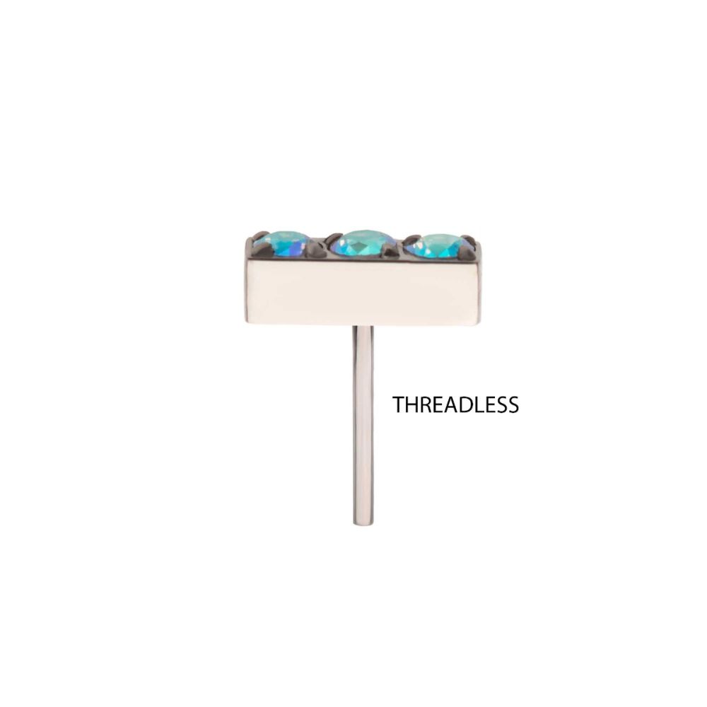 Titanium Threadless Prong Set Crystal/CZ/Opal 3-Cluster Bar Top