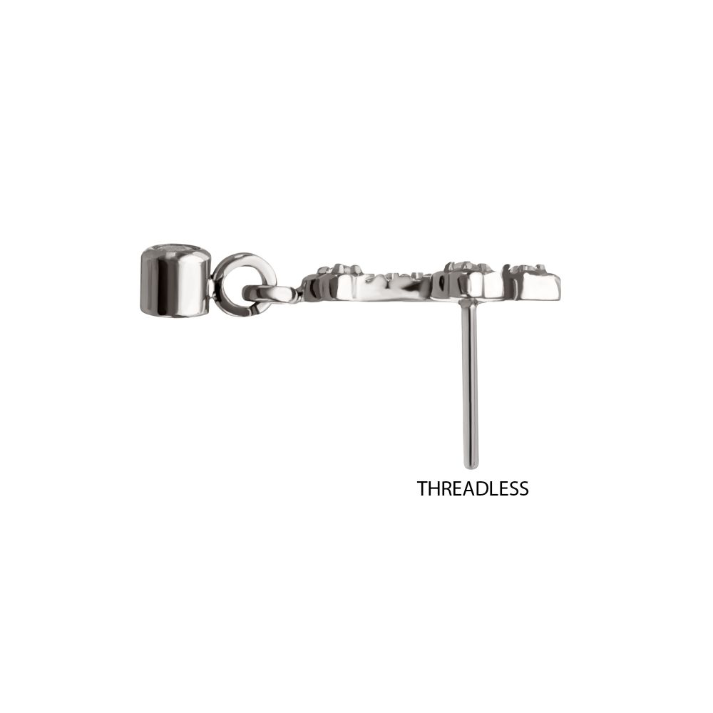 Titanium Threadless Milgrain Edge Prong Set CZ Gem Cross Top with Dangle Bezel Gem