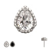 Titanium Threadless Beaded Edge Prong Set Teardrop CZ Gem Top