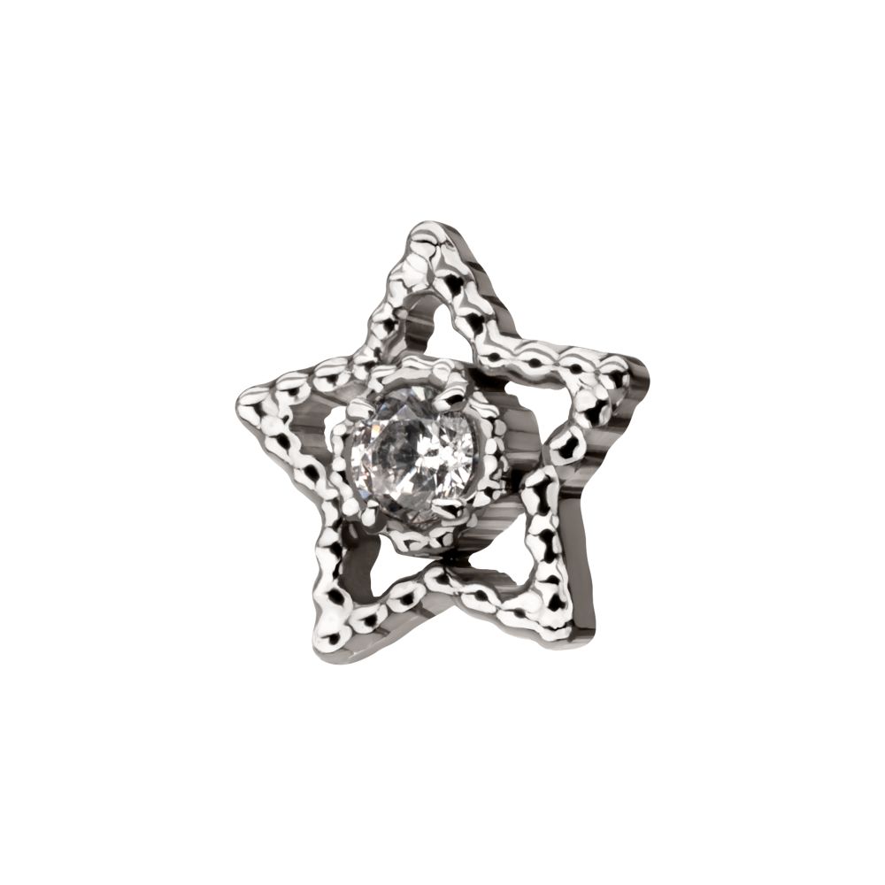 Titanium Threadless Milgrain Edge Star Top with Prong Set CZ Gem