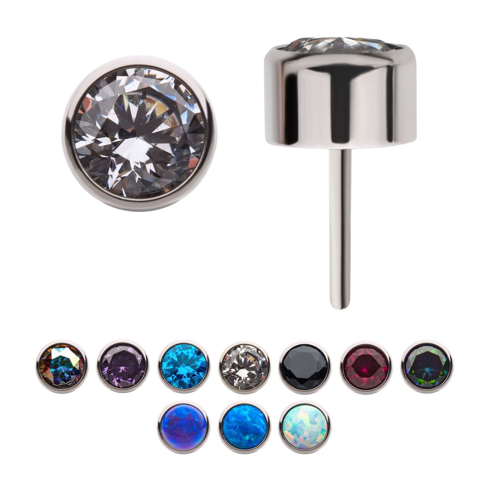 Titanium Threadless with Bezel Set AAA CZ Top