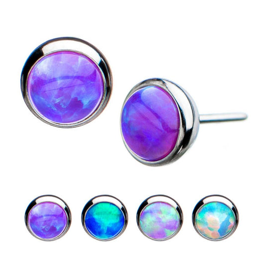 Titanium Threadless Bezel Set Synthetic Opal Front Facing Top
