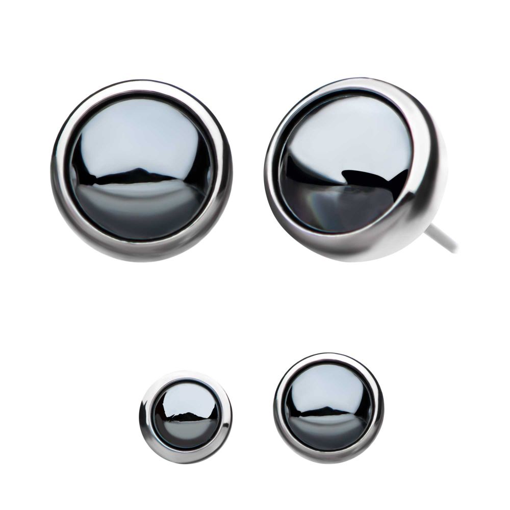 Titanium Threadless Bezel Set Hematite Gem Front Facing Top