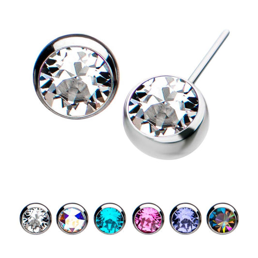 Titanium Threadless Bezel Set Swarovski Crystal Side Facing Top