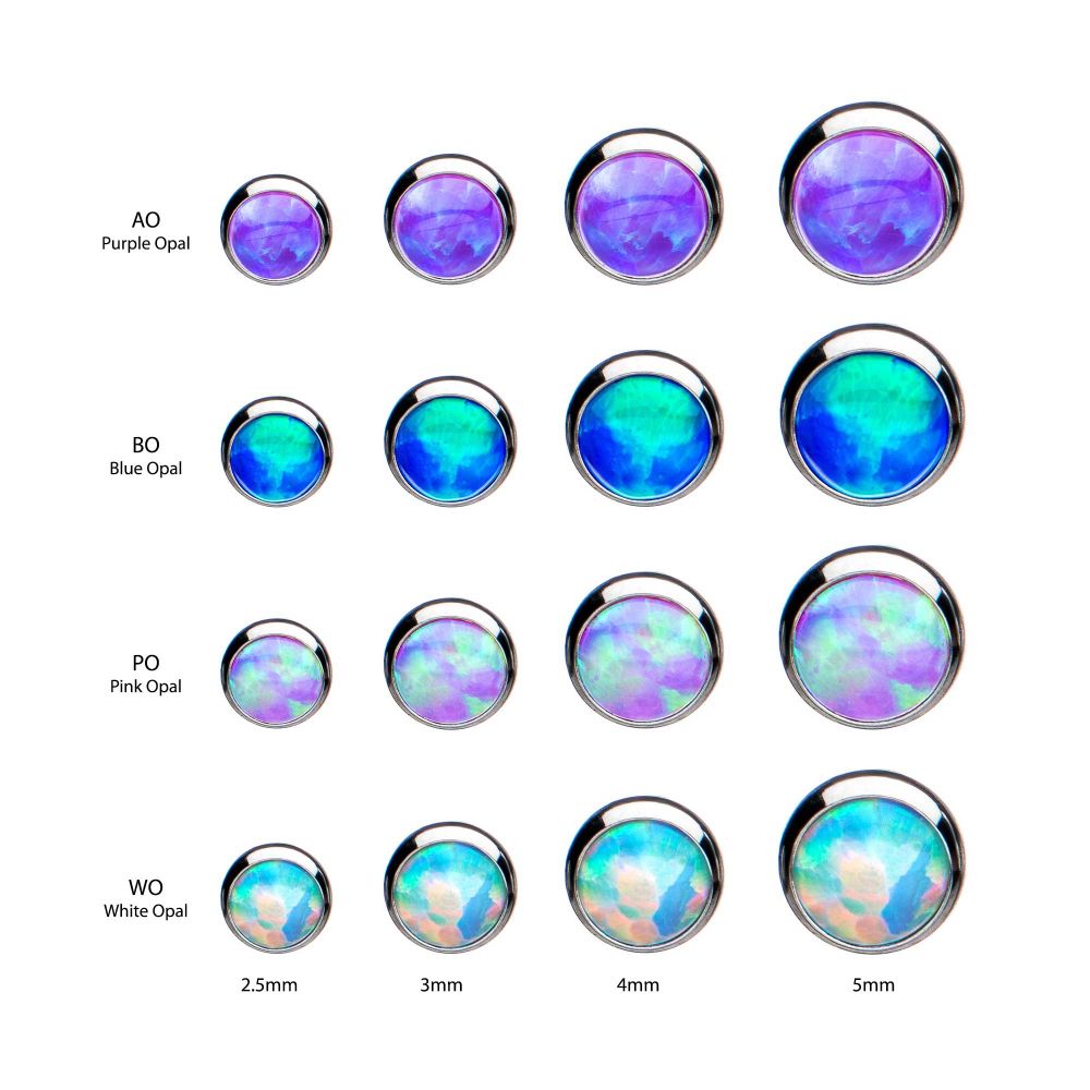 Titanium Threadless Bezel Set Synthetic Opal Side Facing Top
