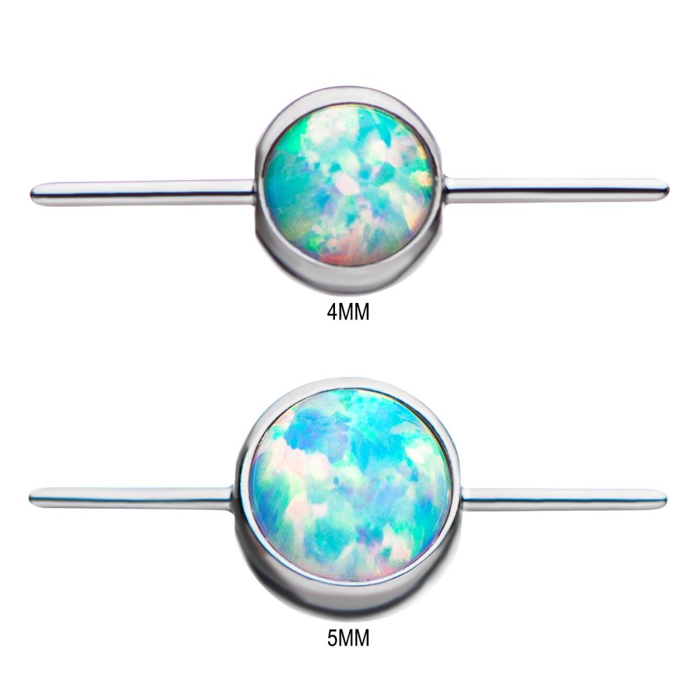 Titanium Threadless Bezel Set White Opal Connector