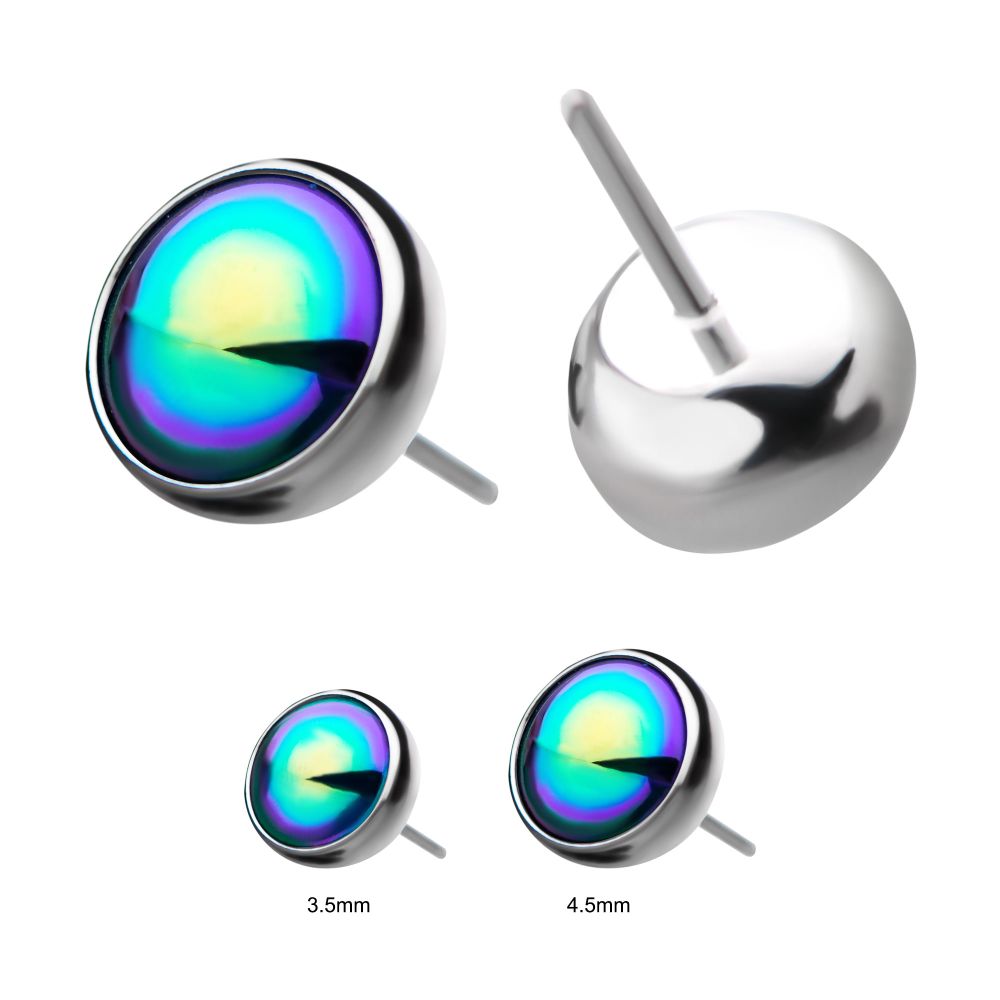 Titanium Threadless Bezel Set Oil Slick Pearl Front Facing Top