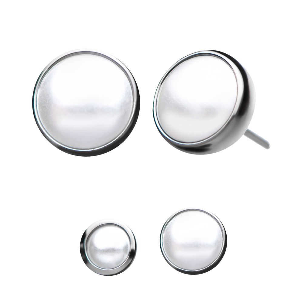Titanium Threadless Bezel Set White Pearl Front Facing Top