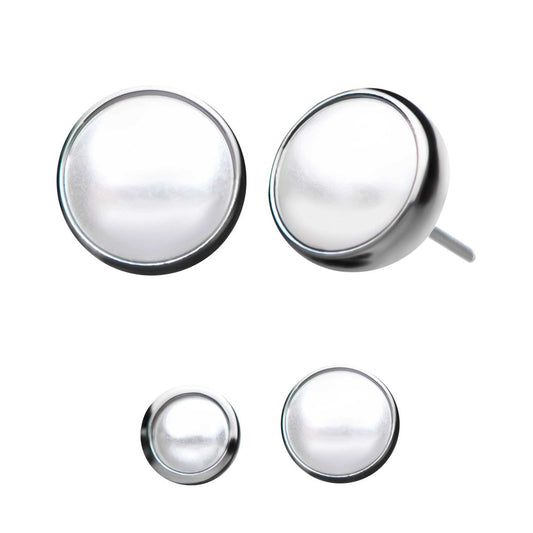 Titanium Threadless Bezel Set White Pearl Front Facing Top