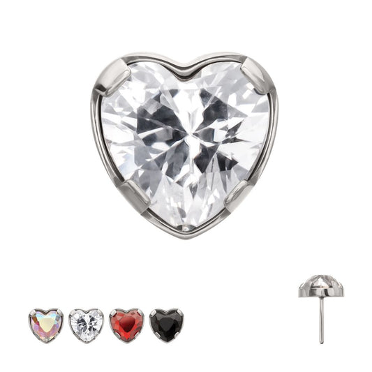 Titanium Threadless Prong Set Heart Shaped Gem Top