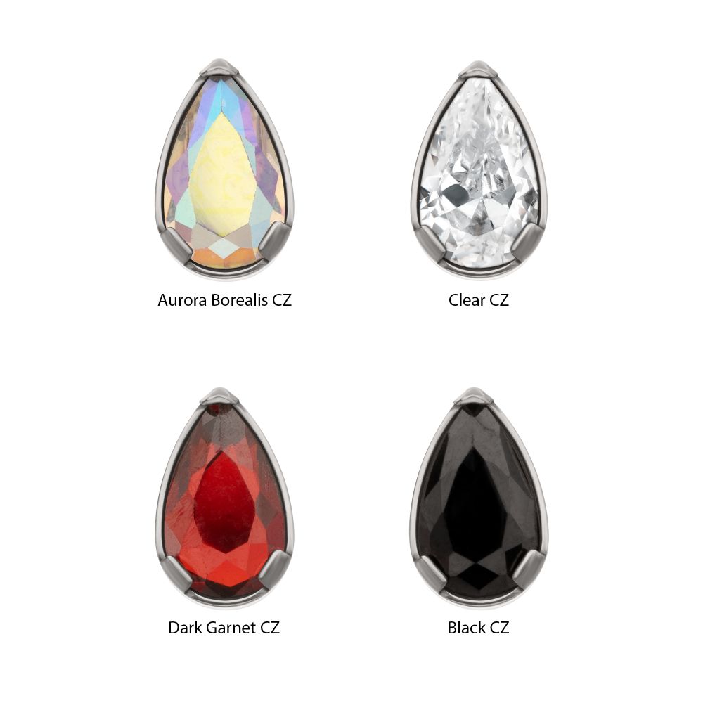 Titanium Threadless Prong Set Teardrop Shaped Gem Top