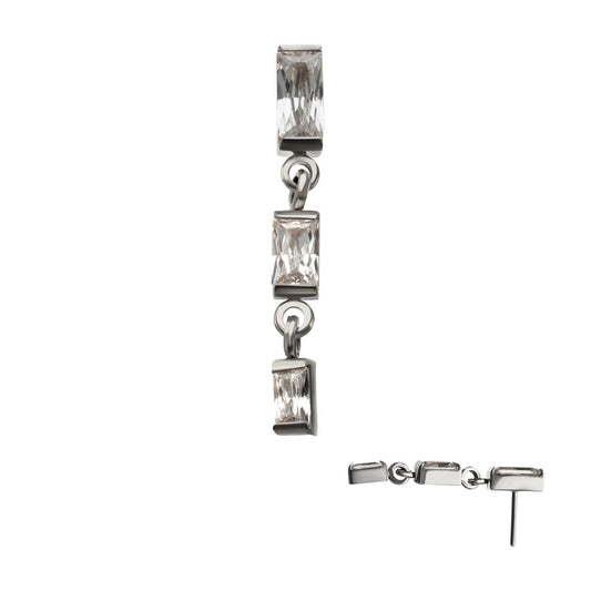 Titanium Threadless Triple Baguette Gem Dangle Top