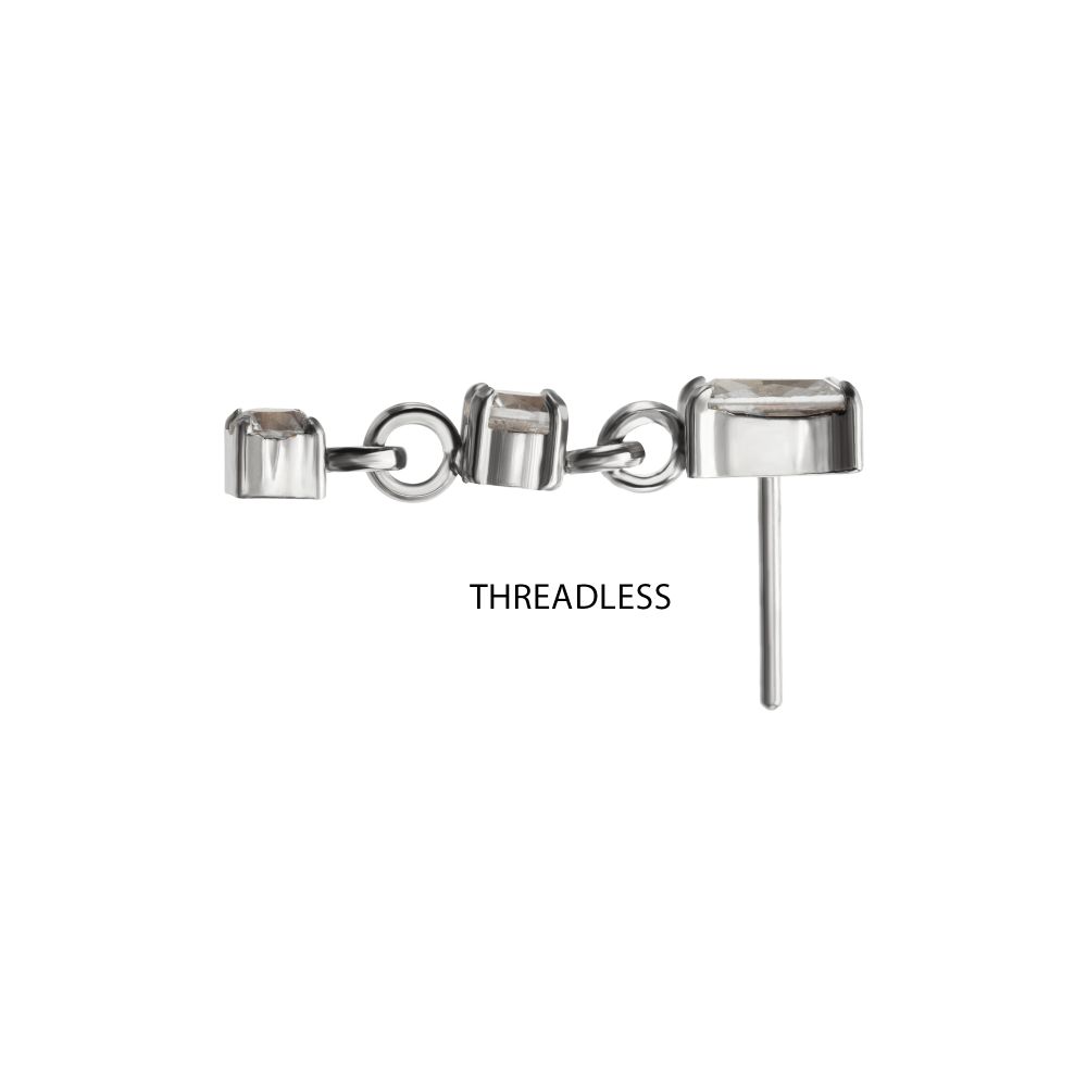 Titanium Threadless Prong Set Gem Baguette Top with Double Round Gem Dangle