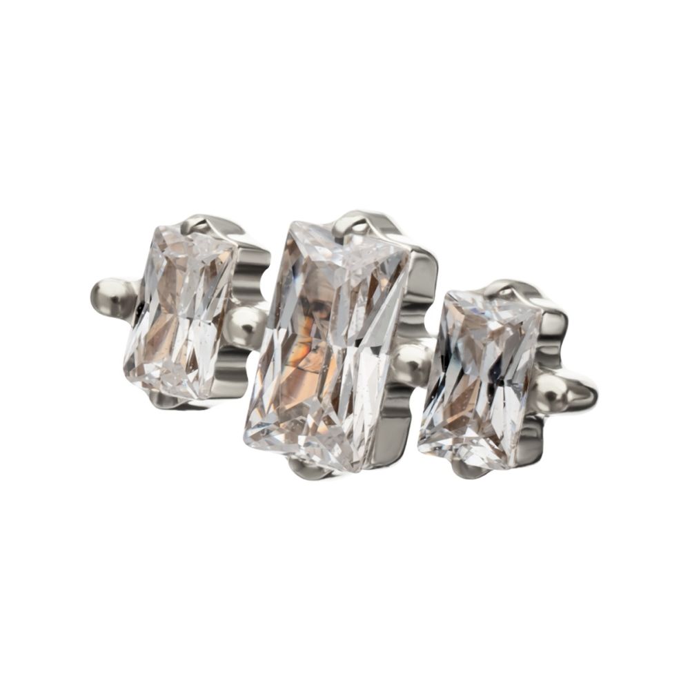 Titanium Threadless Triple Baguette Prong Set Gem Top