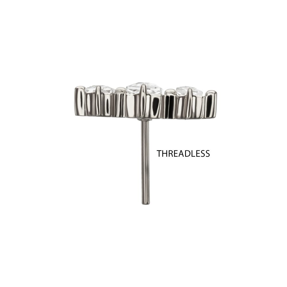 Titanium Threadless Triple Baguette Prong Set Gem Top