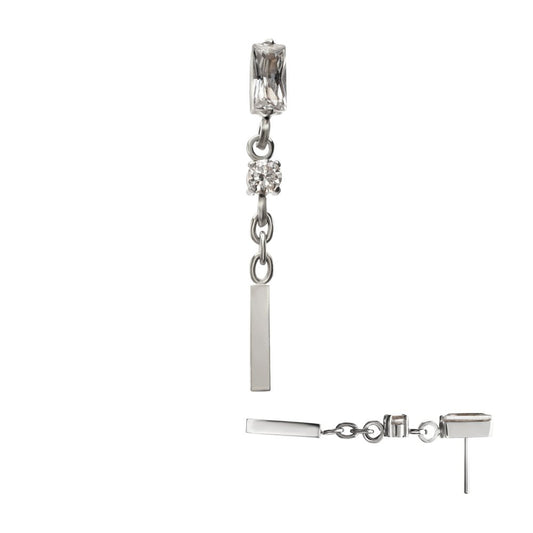 Titanium Threadless Prong Set Gem Baguette Top with Round Gem & Bar Dangle