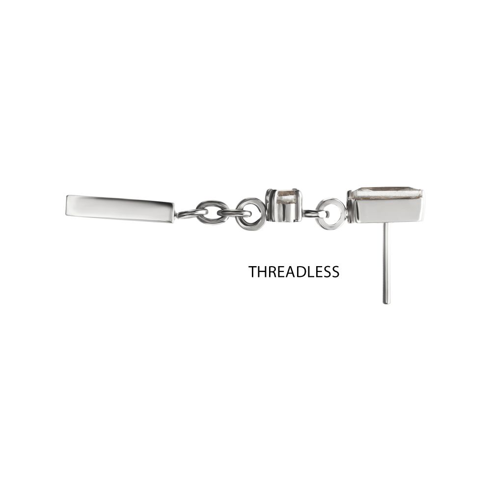 Titanium Threadless Prong Set Gem Baguette Top with Round Gem & Bar Dangle
