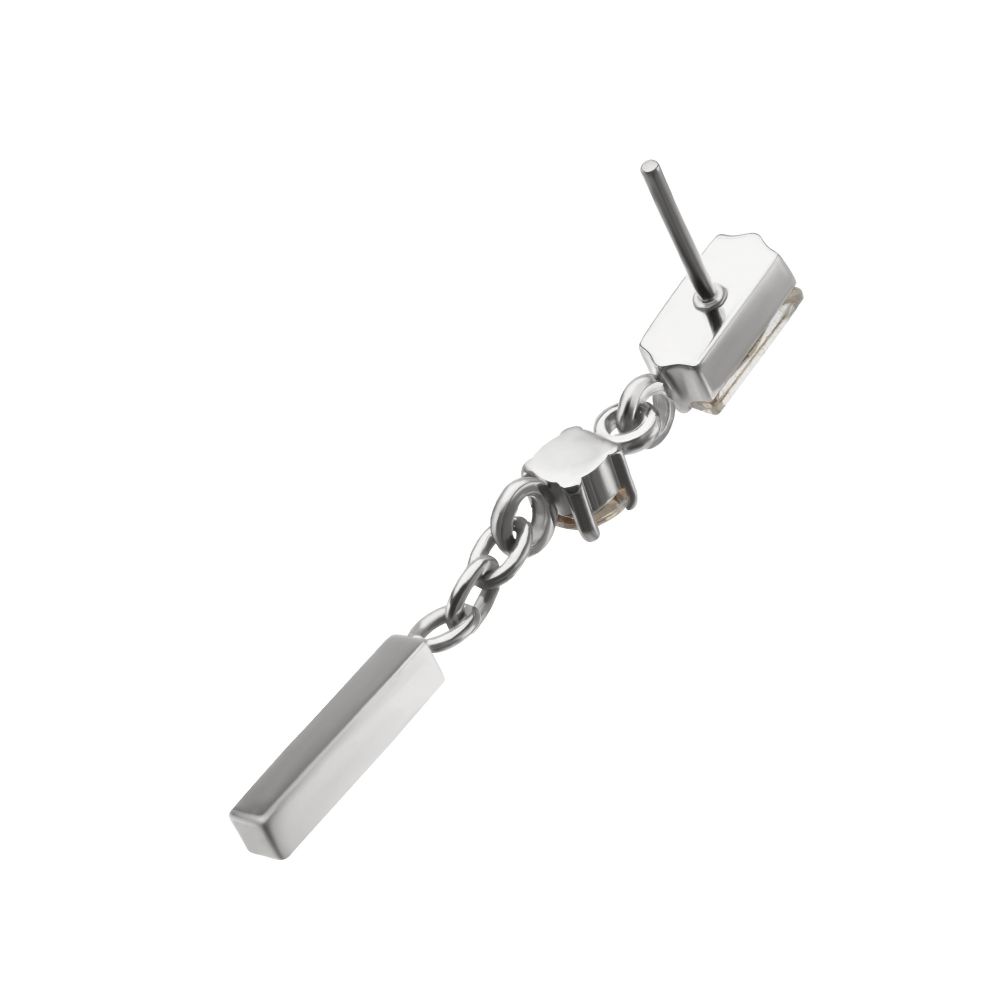 Titanium Threadless Prong Set Gem Baguette Top with Round Gem & Bar Dangle