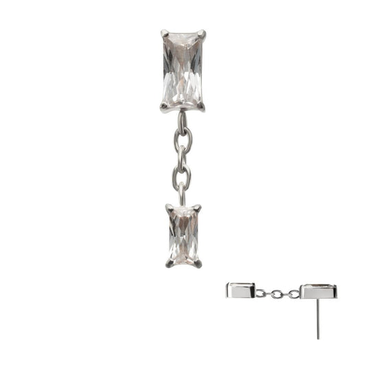 Titanium Threadless Double Baguette Prong Set Gem Dangle Top