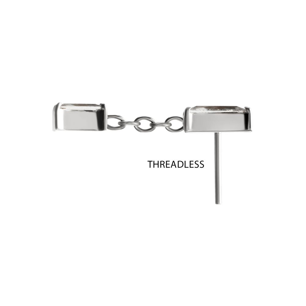 Titanium Threadless Double Baguette Prong Set Gem Dangle Top