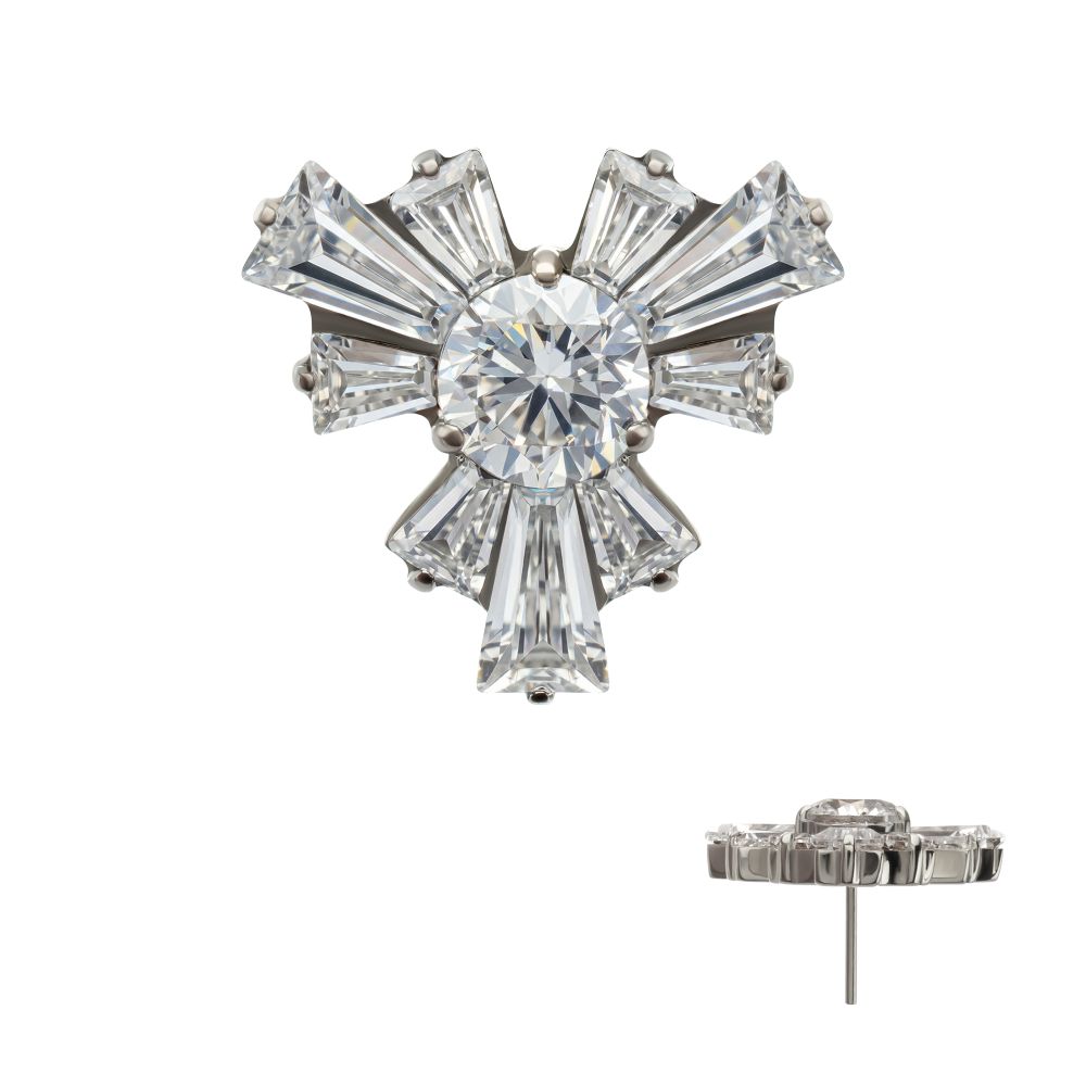 Titanium Threadless Round & Baguette Cluster Gem Radiant Beam Top