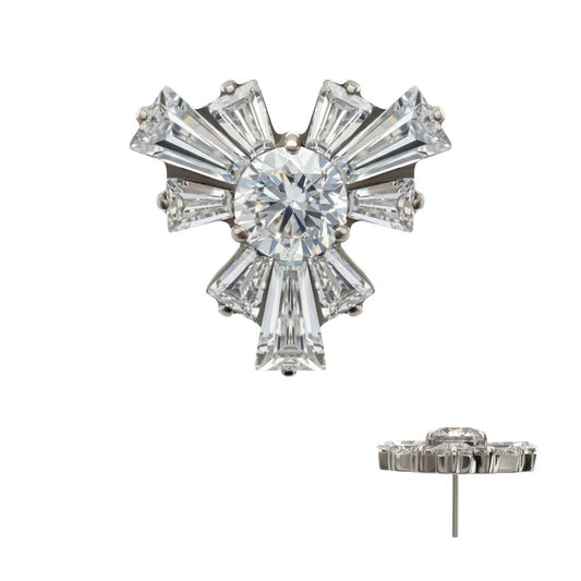 Titanium Threadless Round & Baguette Cluster Gem Radiant Beam Top