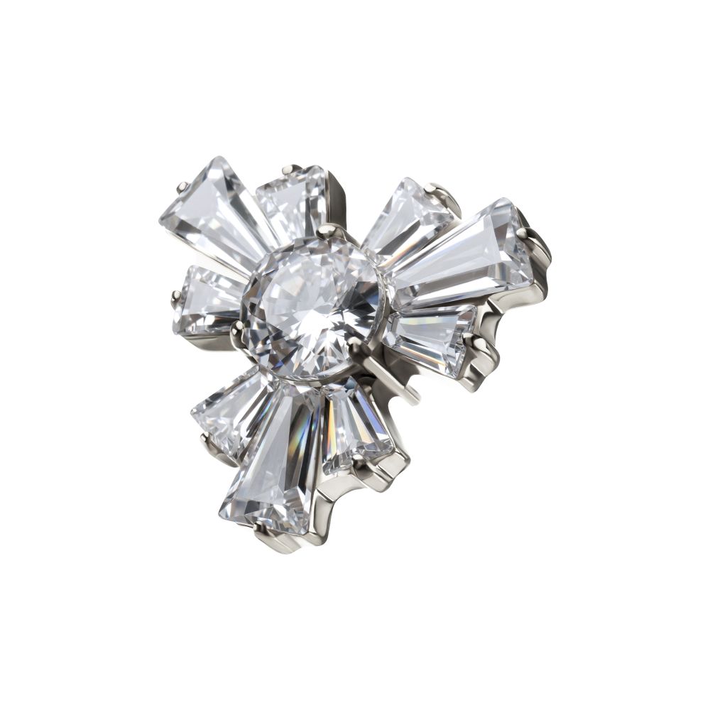 Titanium Threadless Round & Baguette Cluster Gem Radiant Beam Top