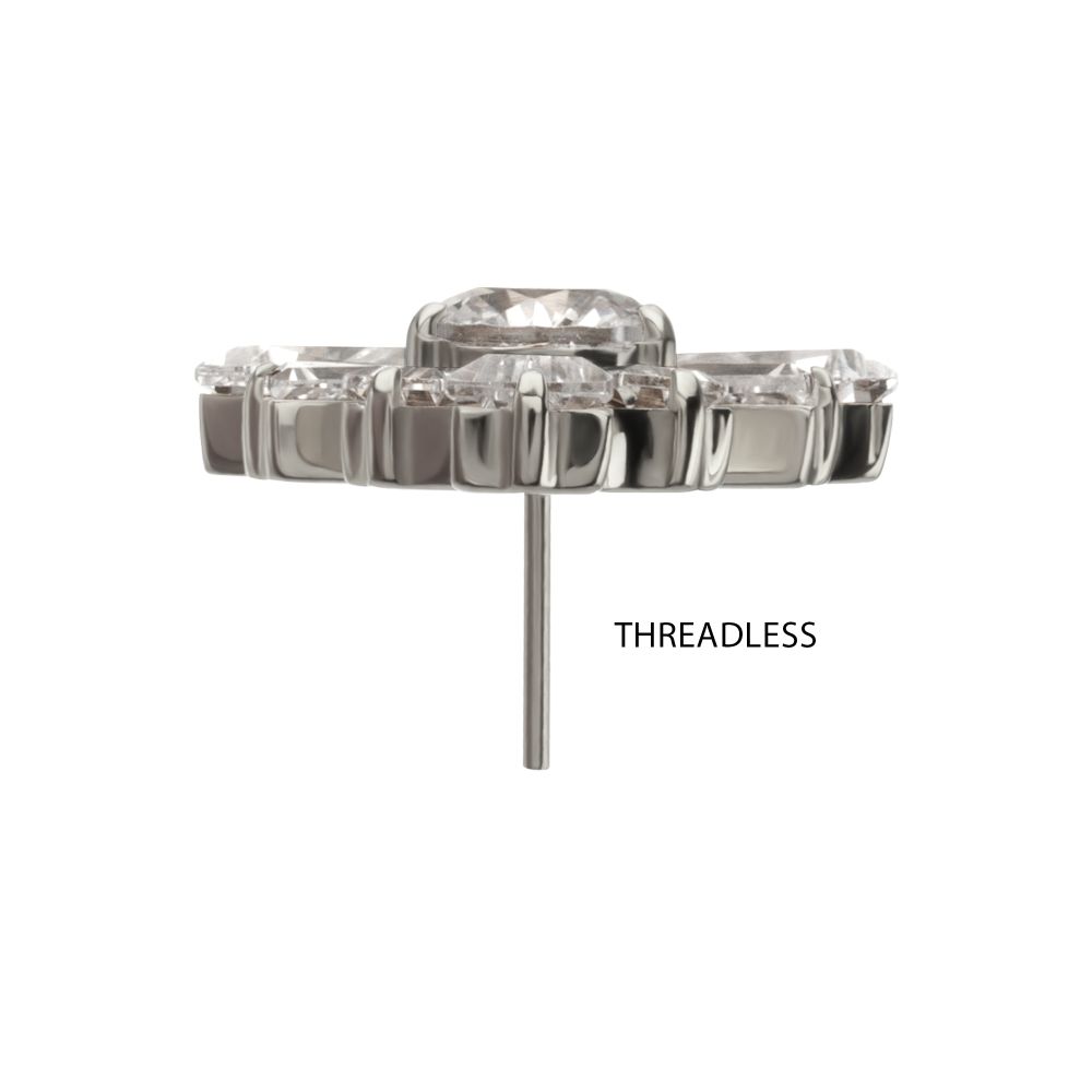 Titanium Threadless Round & Baguette Cluster Gem Radiant Beam Top