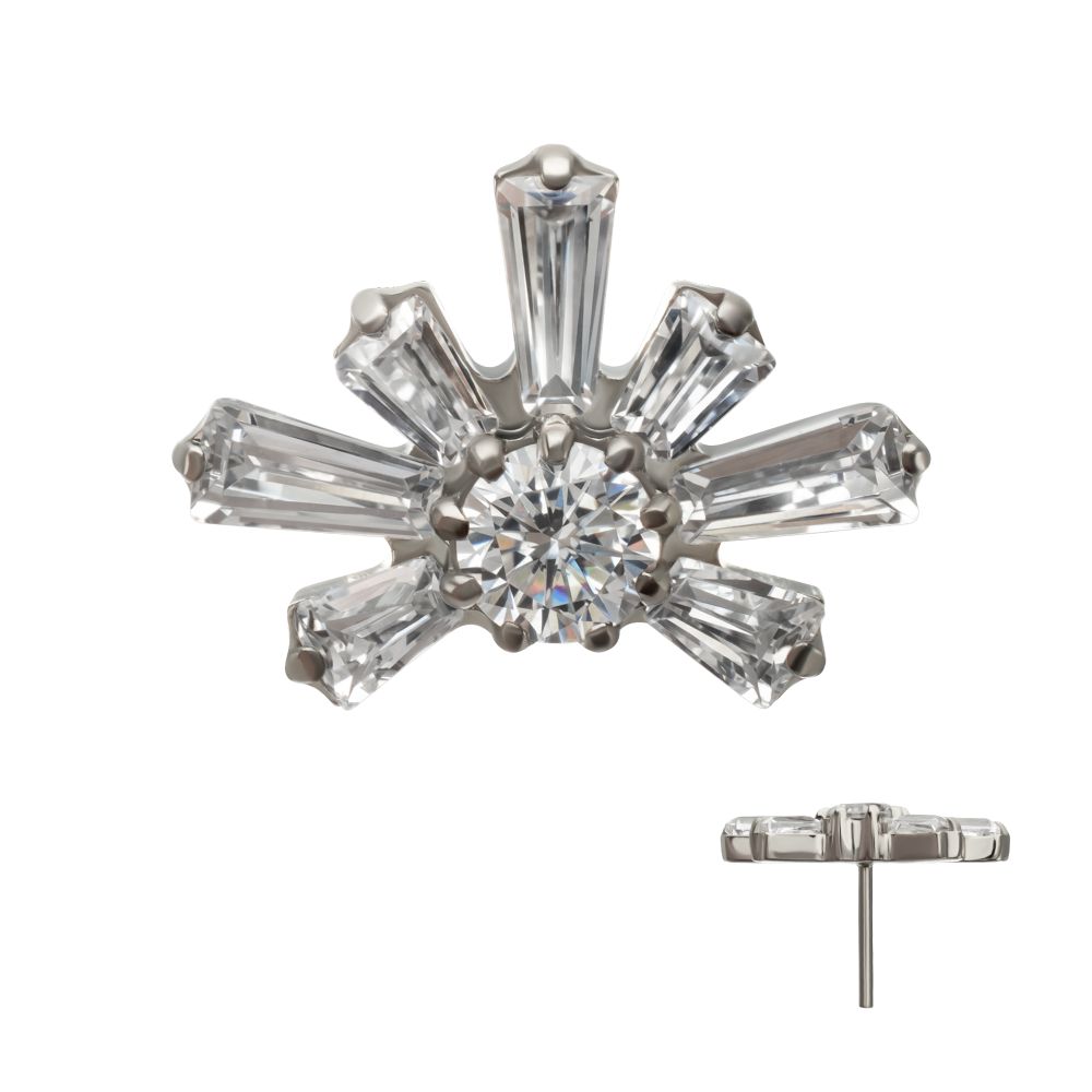 Titanium Threadless Round & Baguette Cluster Gem Sunray Top