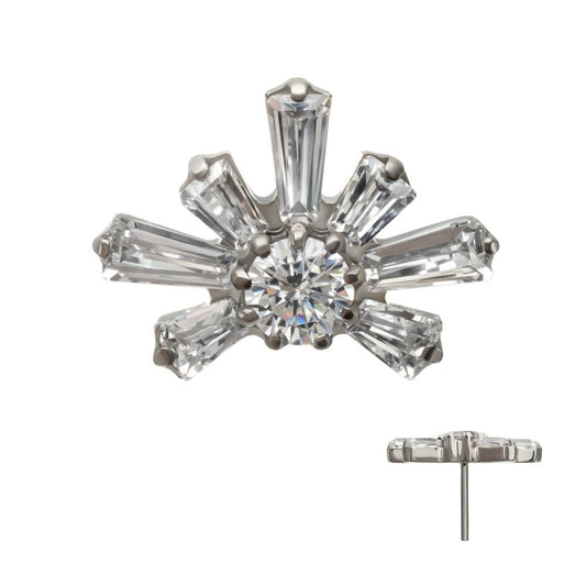 Titanium Threadless Round & Baguette Cluster Gem Sunray Top