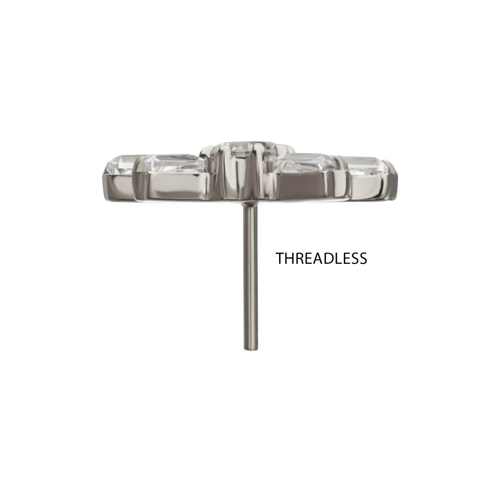Titanium Threadless Round & Baguette Cluster Gem Sunray Top