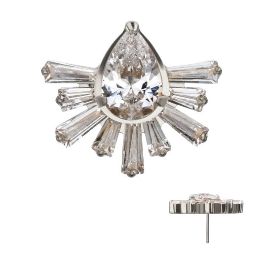 Titanium Threadless Teardrop & Baguette Cluster Gem Sunray Top