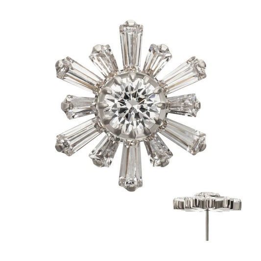 Titanium Threadless Round & Baguette Cluster Gem Sunburst Top