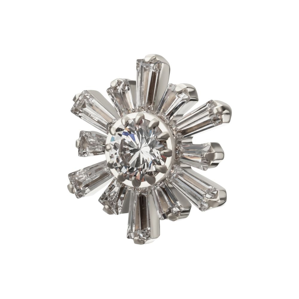 Titanium Threadless Round & Baguette Cluster Gem Sunburst Top