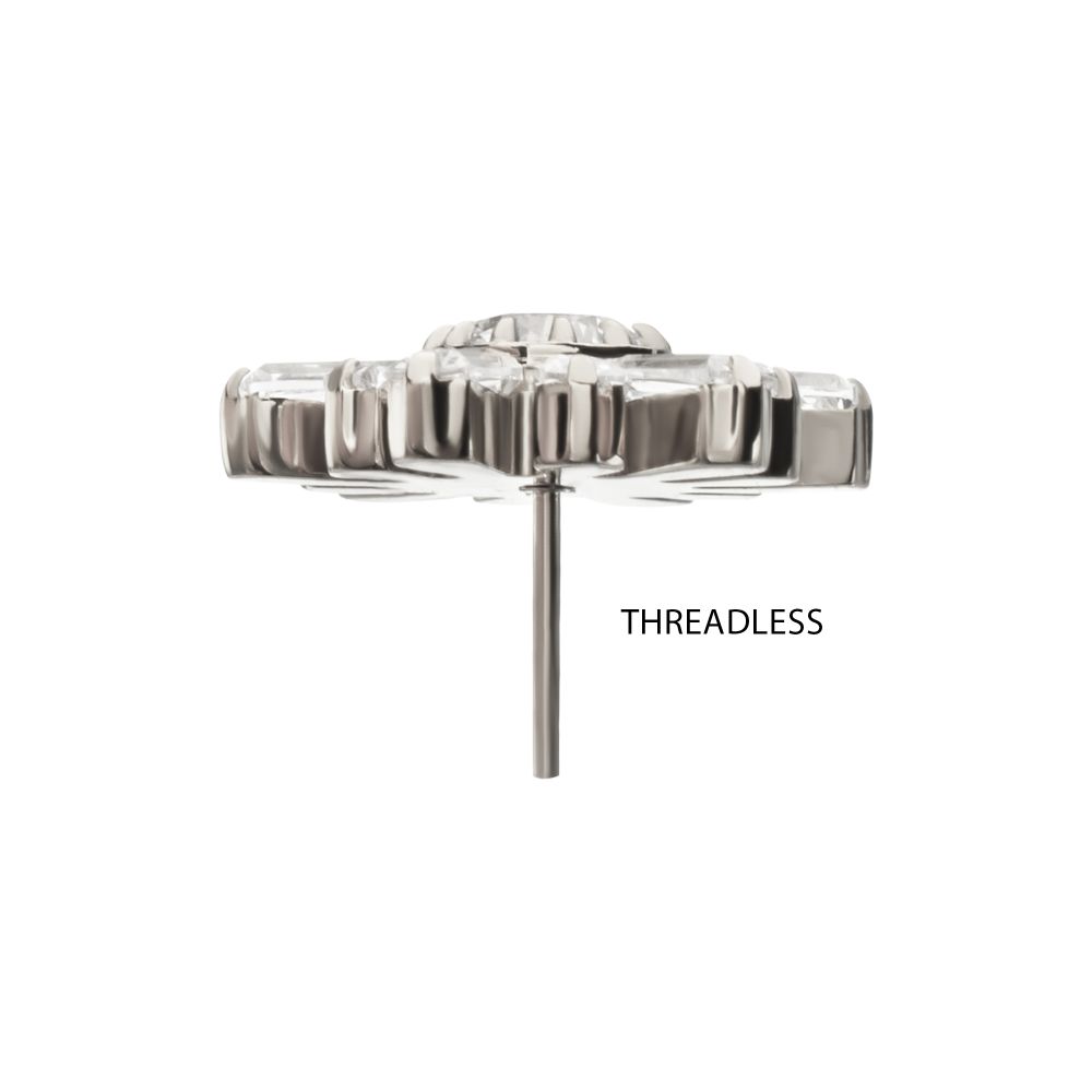 Titanium Threadless Round & Baguette Cluster Gem Sunburst Top