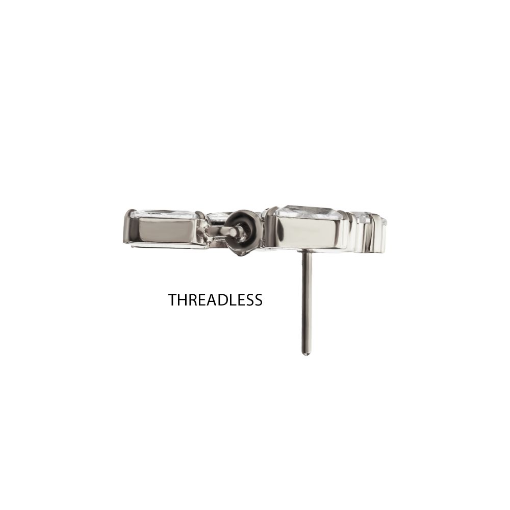Titanium Threadless 3-Cluster Baguette Prong Set Gem Top with Dangle Gem