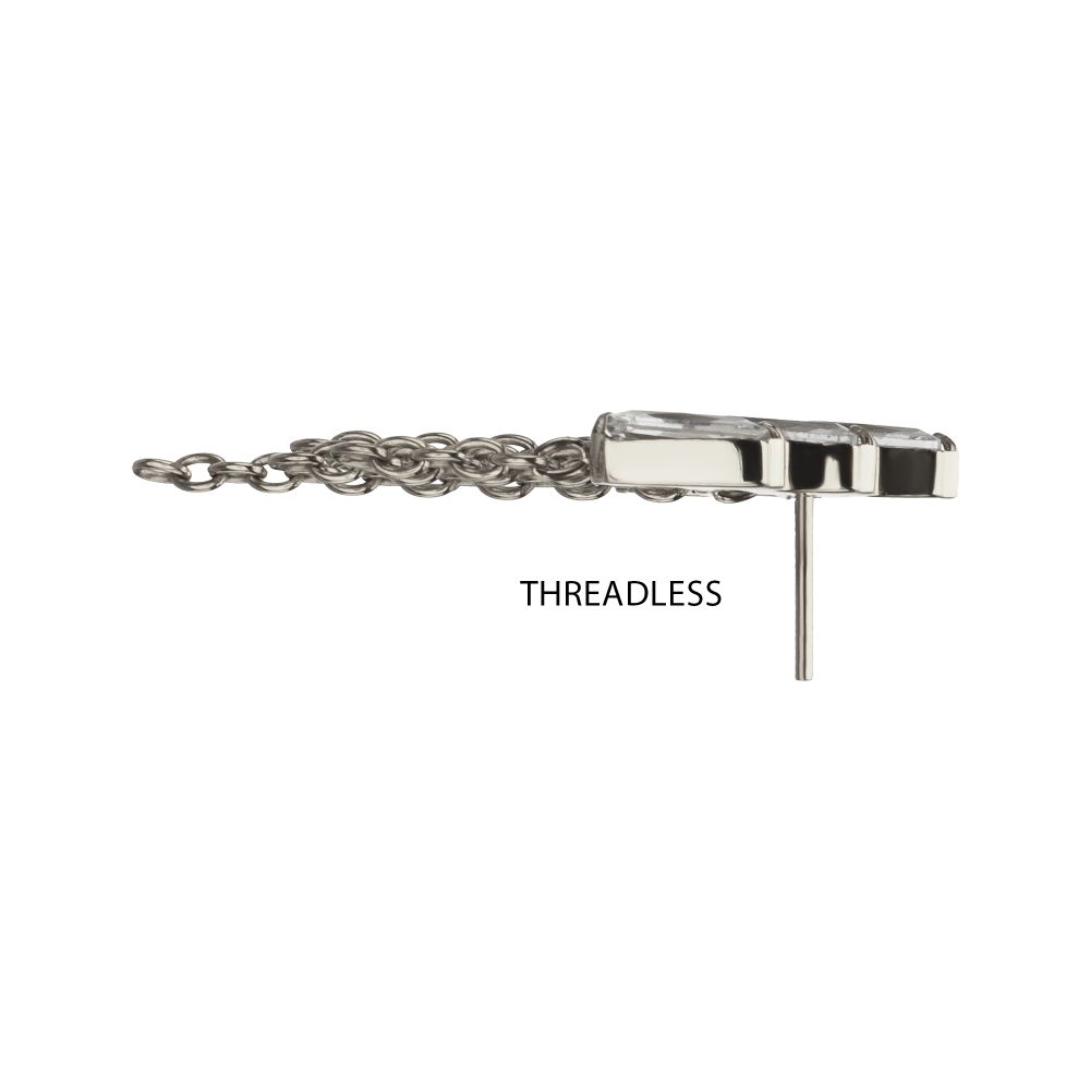 Titanium Threadless 5-Cluster Baguette Prong Set Gem Top with Chain Dangle