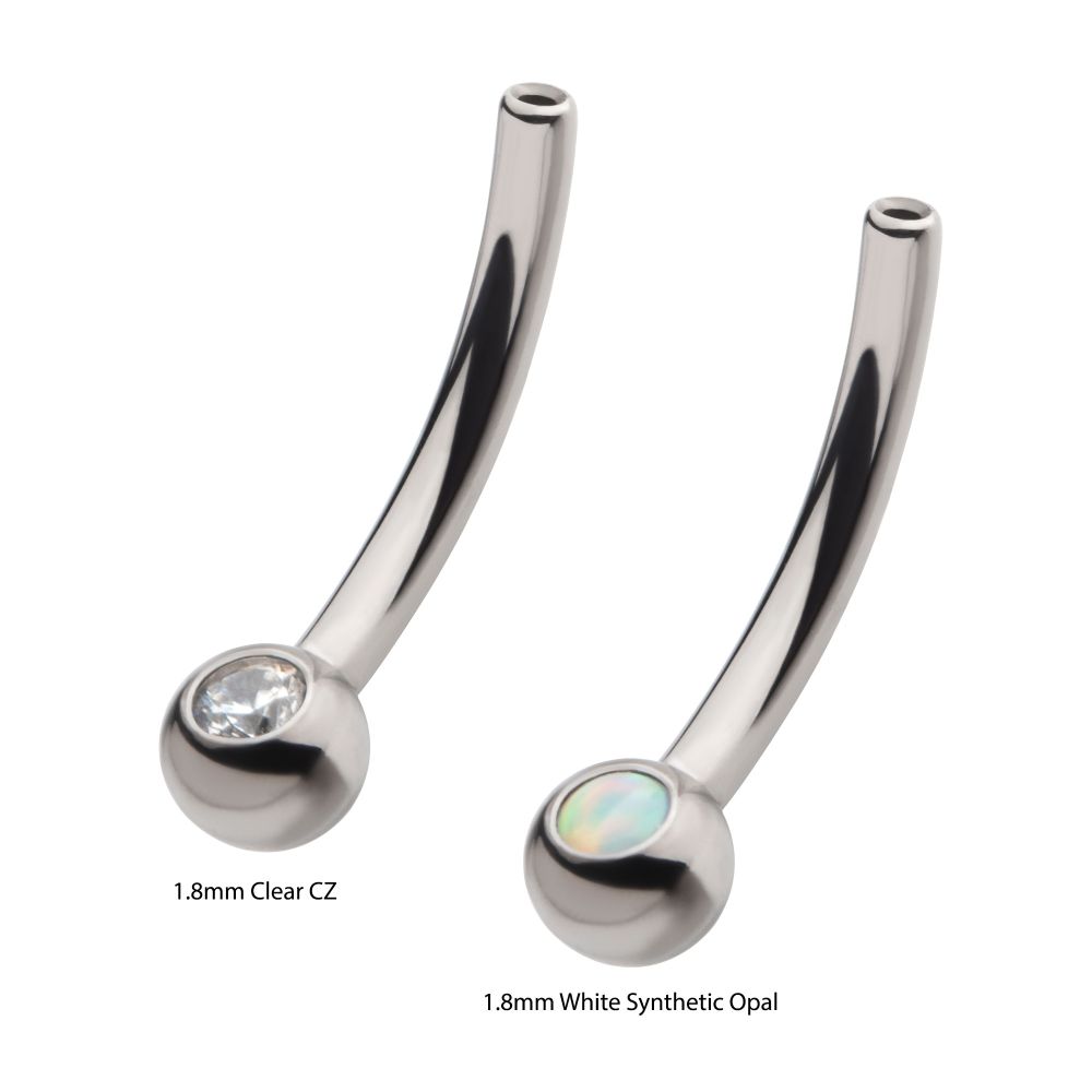 Titanium Threadless with Bezel Set CZ/Opal Fixed Ball Bottom Curved Barbell