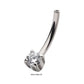 Titanium Threadless with Prong Set CZ Fixed Bottom Curved Barbell