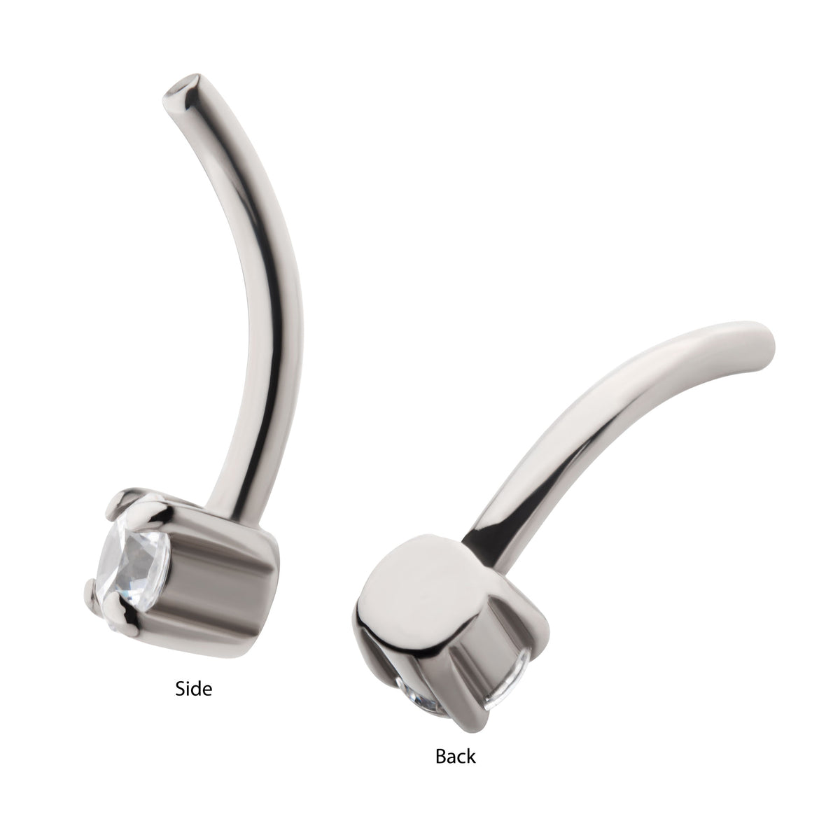 Titanium Threadless Fixed Bottom Prong Set Gem Curved Barbell