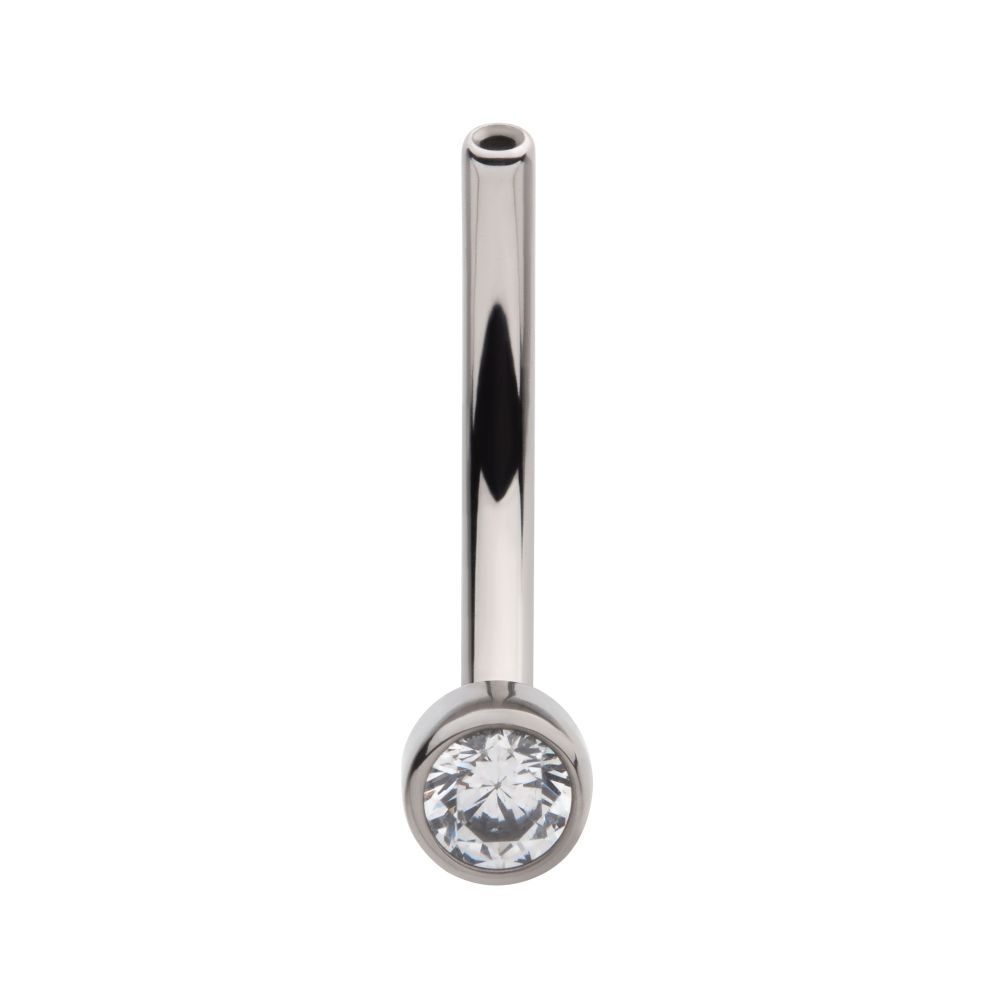 Titanium Threadless with Bezel Set CZ Fixed Disc Bottom Curved Barbell