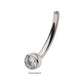 Titanium Threadless with Bezel Set CZ Fixed Disc Bottom Curved Barbell