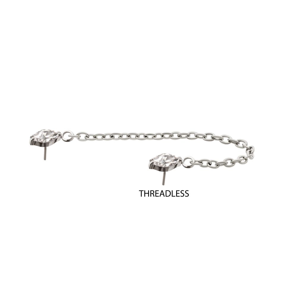 Titanium Threadless Double Prong Set Marquise Gem Top with Rolo Chain Dangle