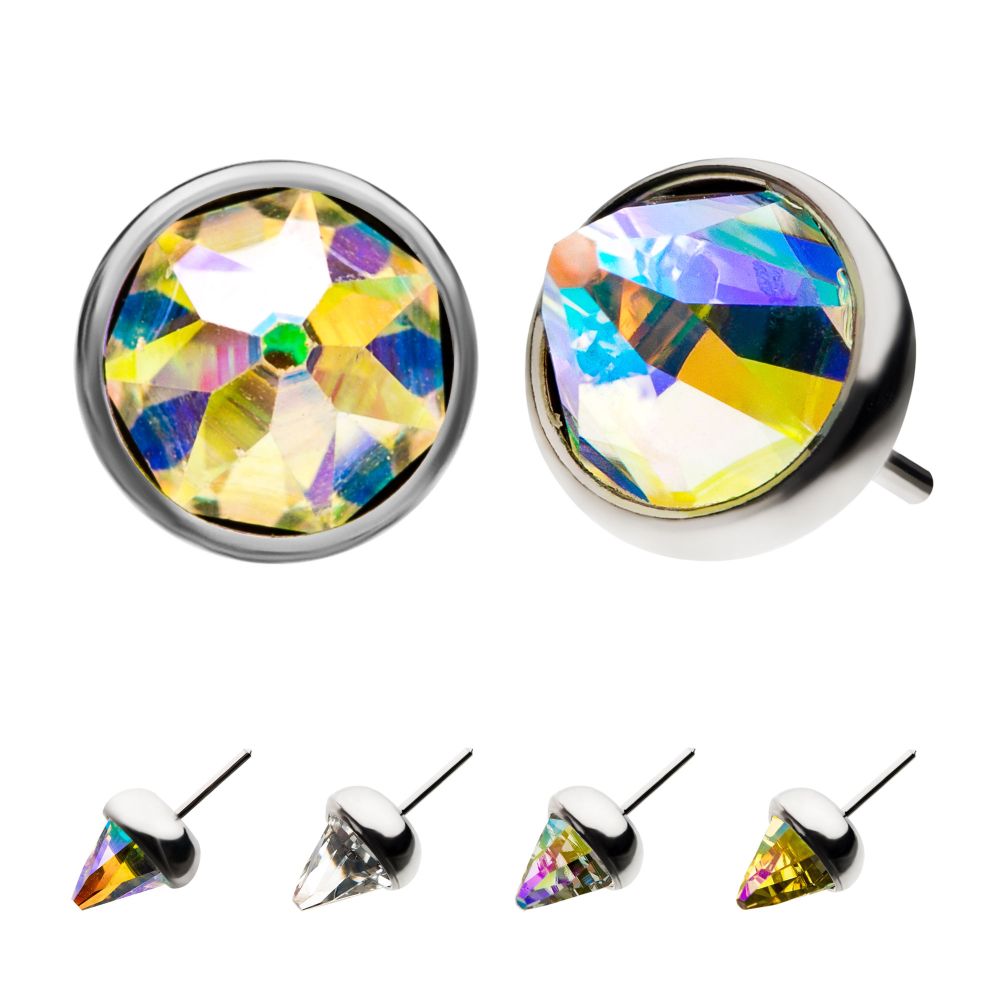 Titanium Threadless Swarovski Glass Bezel Set Cone Top