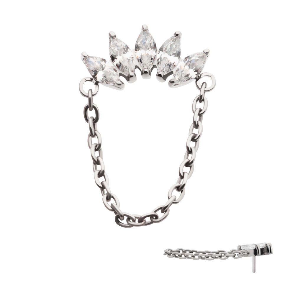 Titanium Threadless 5-Cluster Marquise AAA CZ Top with Dangle Chain